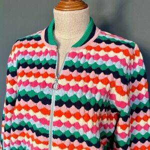 Gorman Zip Up Cardigan | US 4 | Merino Wool Multicolor Rainbow Knit Sweater